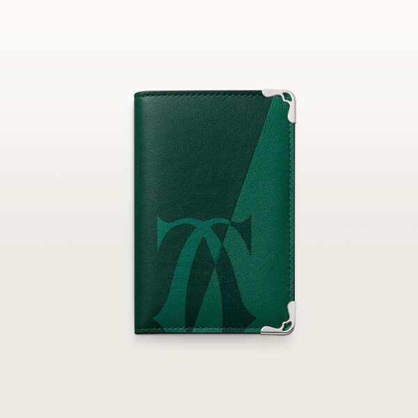 Tarjetero para cuatro tarjetas, Must de Cartier Piel de becerro lisa Logo XL verde, acabado paladio